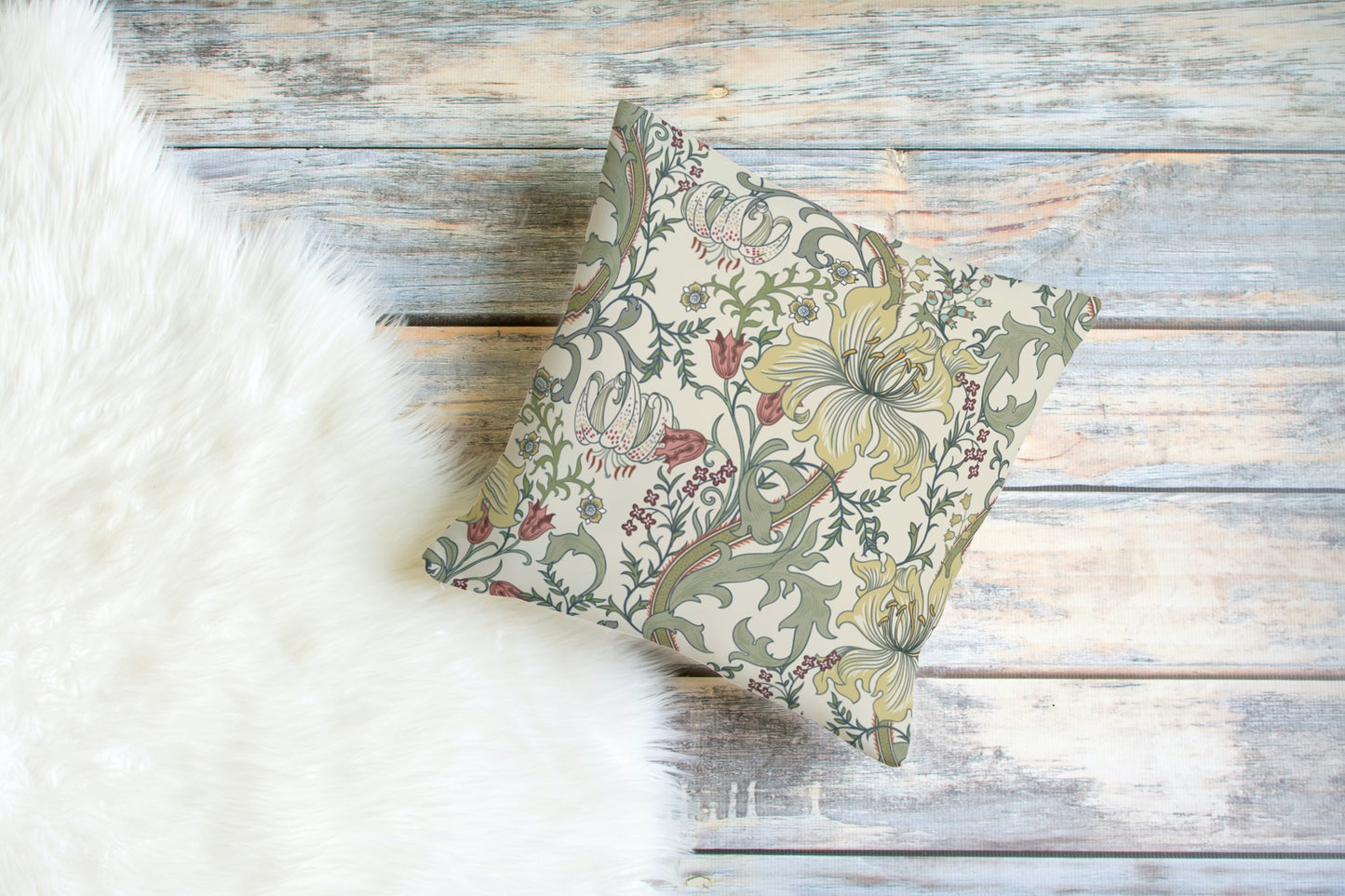 William Morris Cotton Pillows Enchanted Golden Lily Green