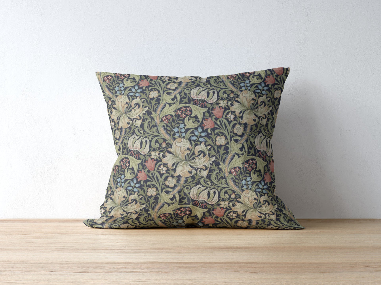 Golden Lily Cotton Throw Pillows William Morris Black Green