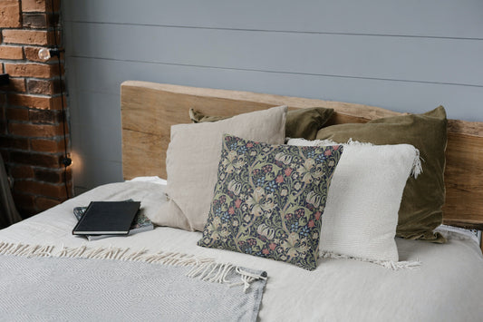 Golden Lily Cotton Throw Pillows William Morris Black Green