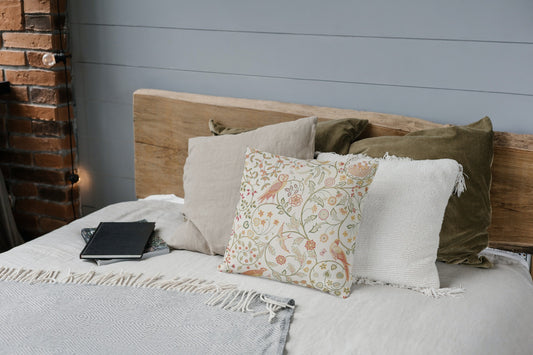 Newill Owl Cotton Throw Pillows William Morris Ivory Sage