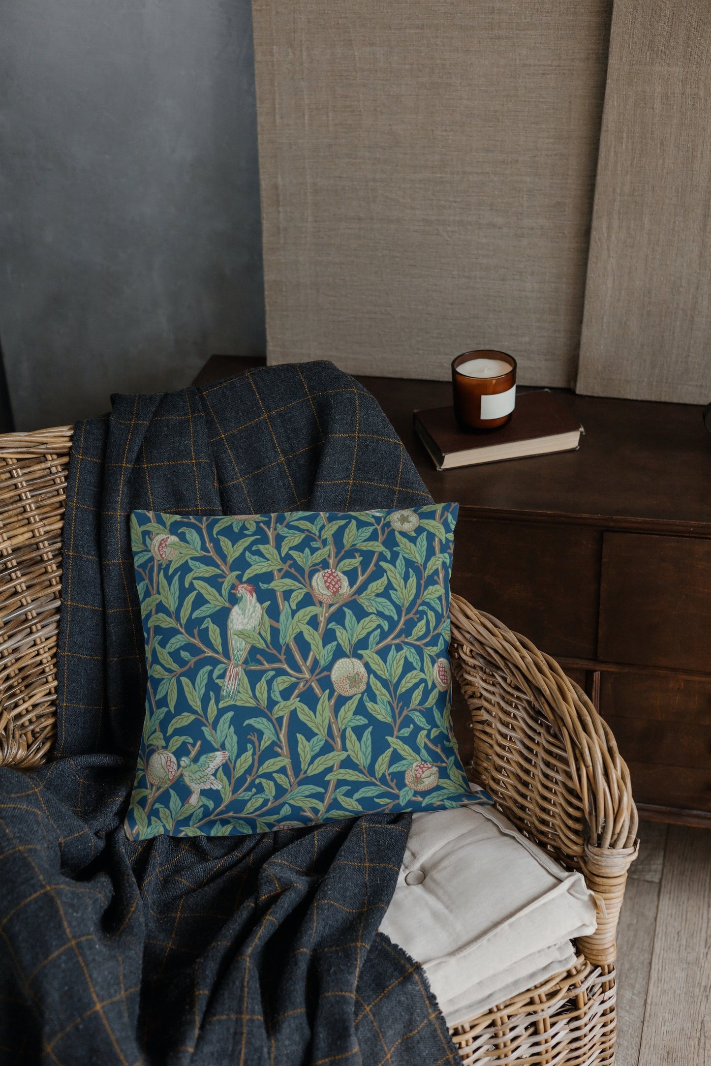 Bird & Pomegranate Cotton Throw Pillows William Morris Blue Green