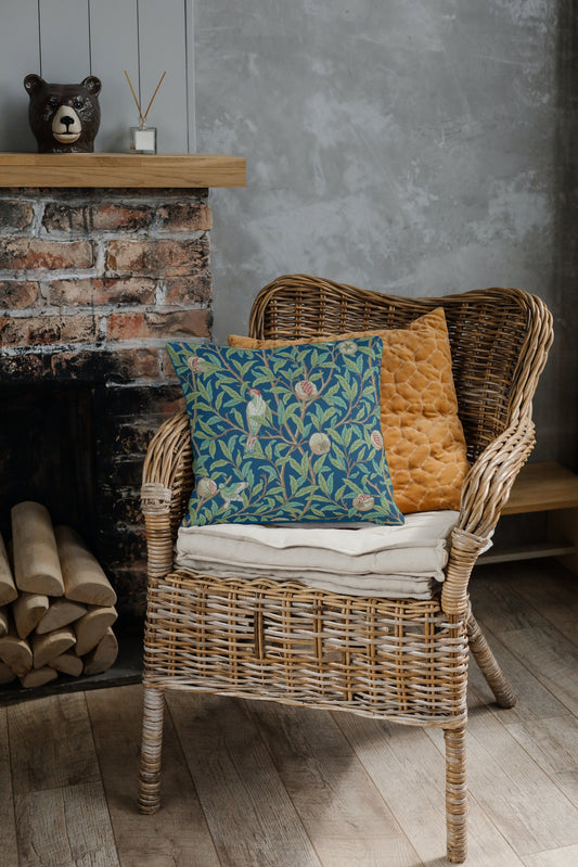Bird & Pomegranate Cotton Throw Pillows William Morris Blue Green