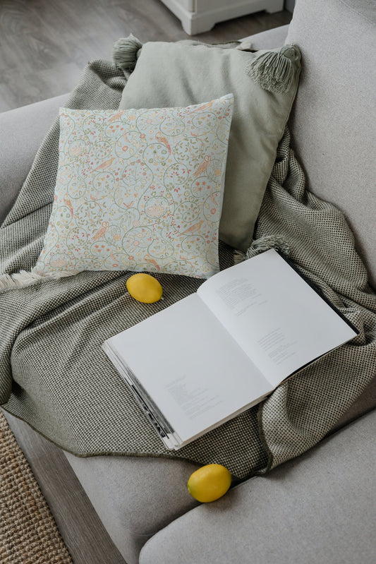 Newill Owl Cotton Throw Pillows William Morris Blue Peppermint Russet