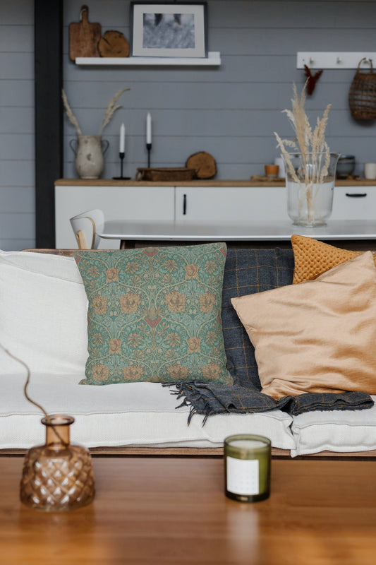 Honeysuckle & Tulip William Morris Cotton Pillows Emerald Russet