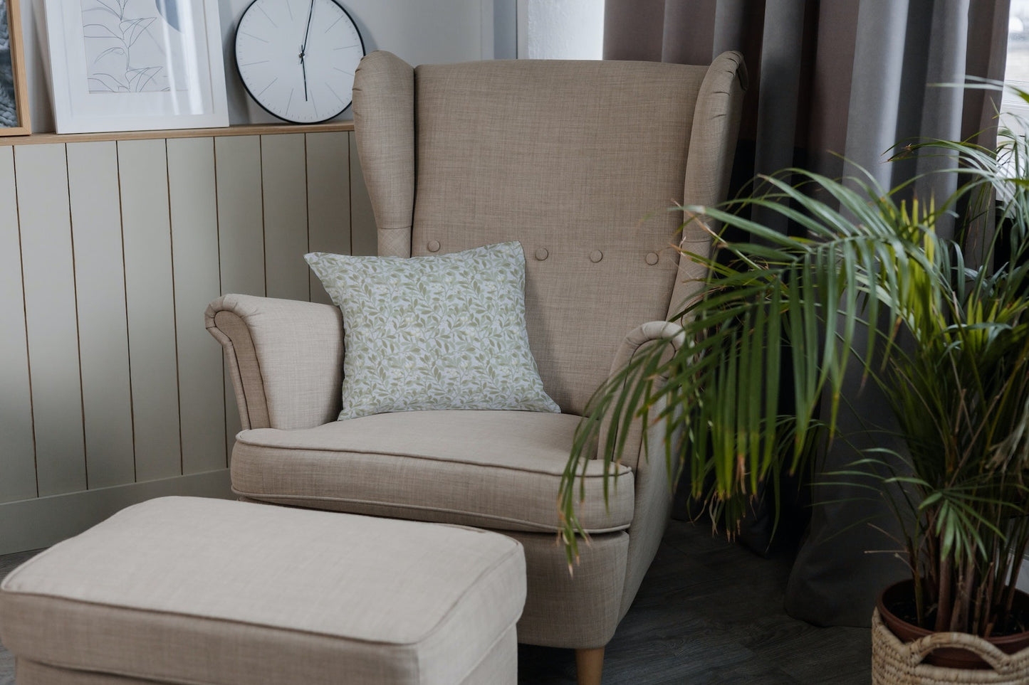 Arbutus Cotton Throw Pillows William Morris Sage Linen Cream