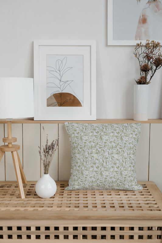 Arbutus Cotton Throw Pillows William Morris Sage Linen Cream