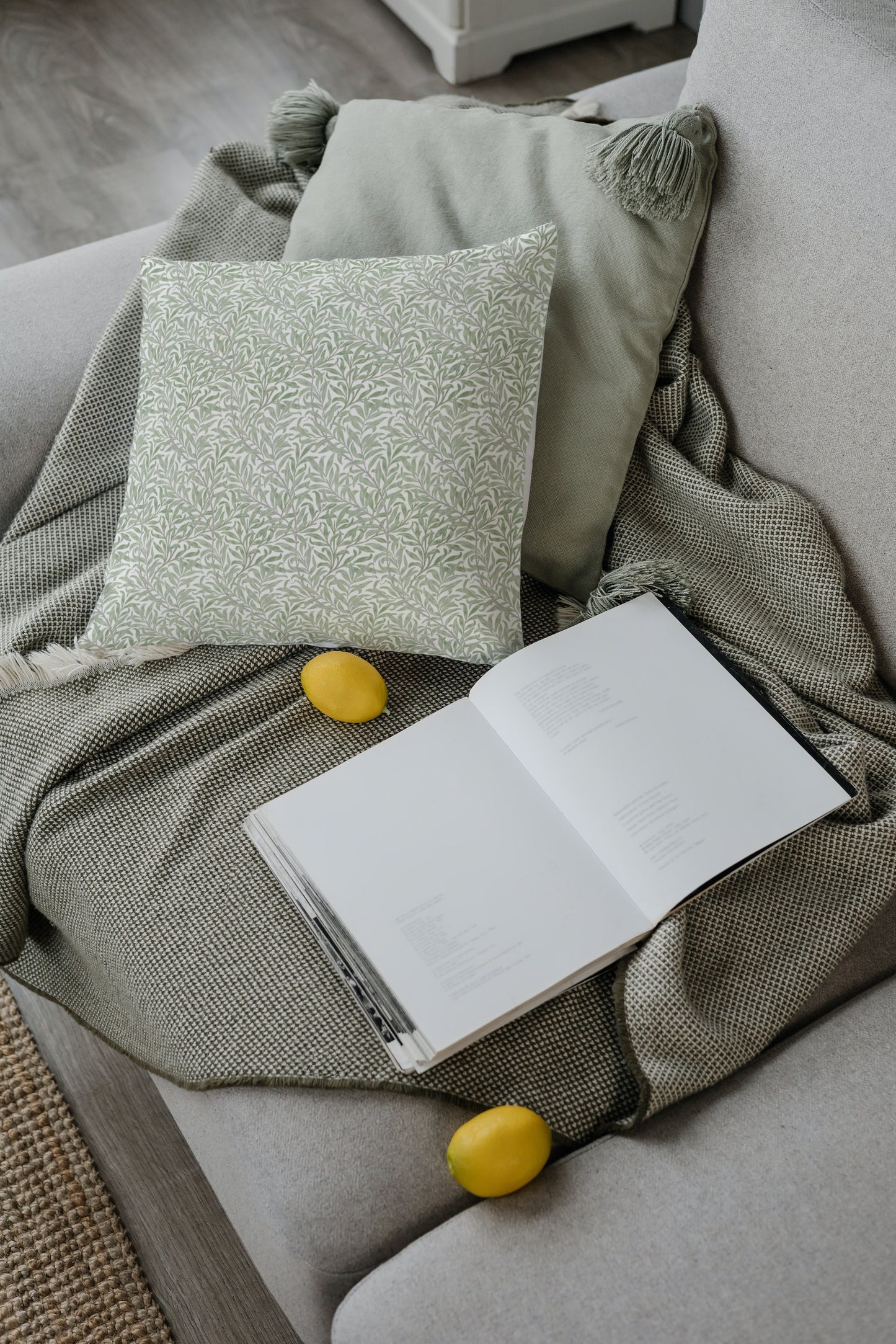 Willow Bough Cotton Throw Pillows William Morris Soft Green