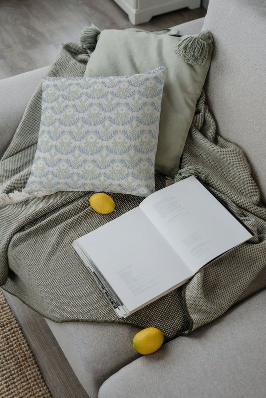 Bellflower Cotton Throw Pillows William Morris Grey Fennel Blue