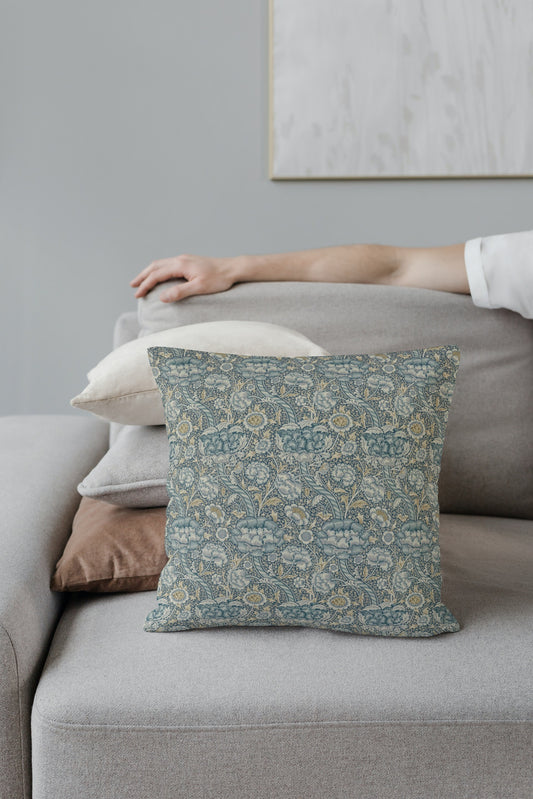 Wandle Cotton Throw Pillows William Morris Blue Stone