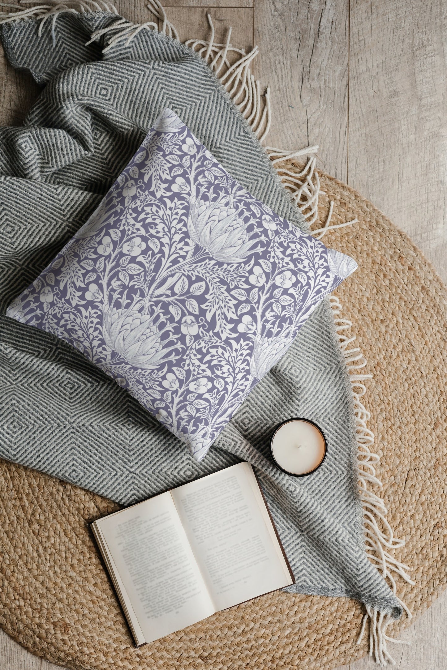 Artichoke Cotton Throw Pillows William Morris Heather Purple