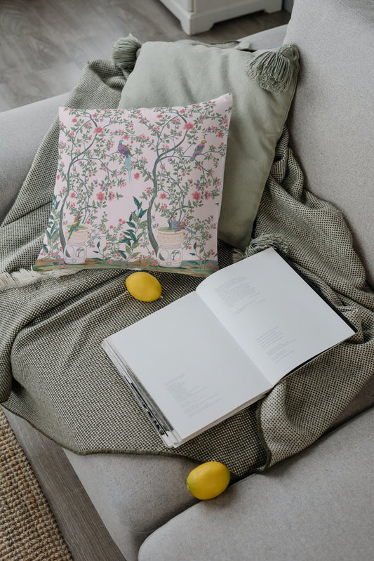 Chinoiserie Cotton Pillows Blush Pink Floral Garden