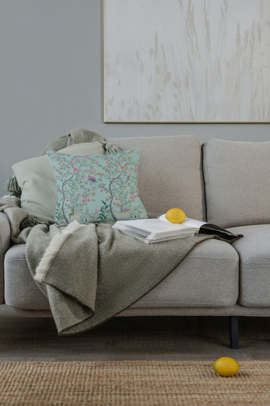 Chinoiserie Cotton Pillows Duck Egg Floral Garden