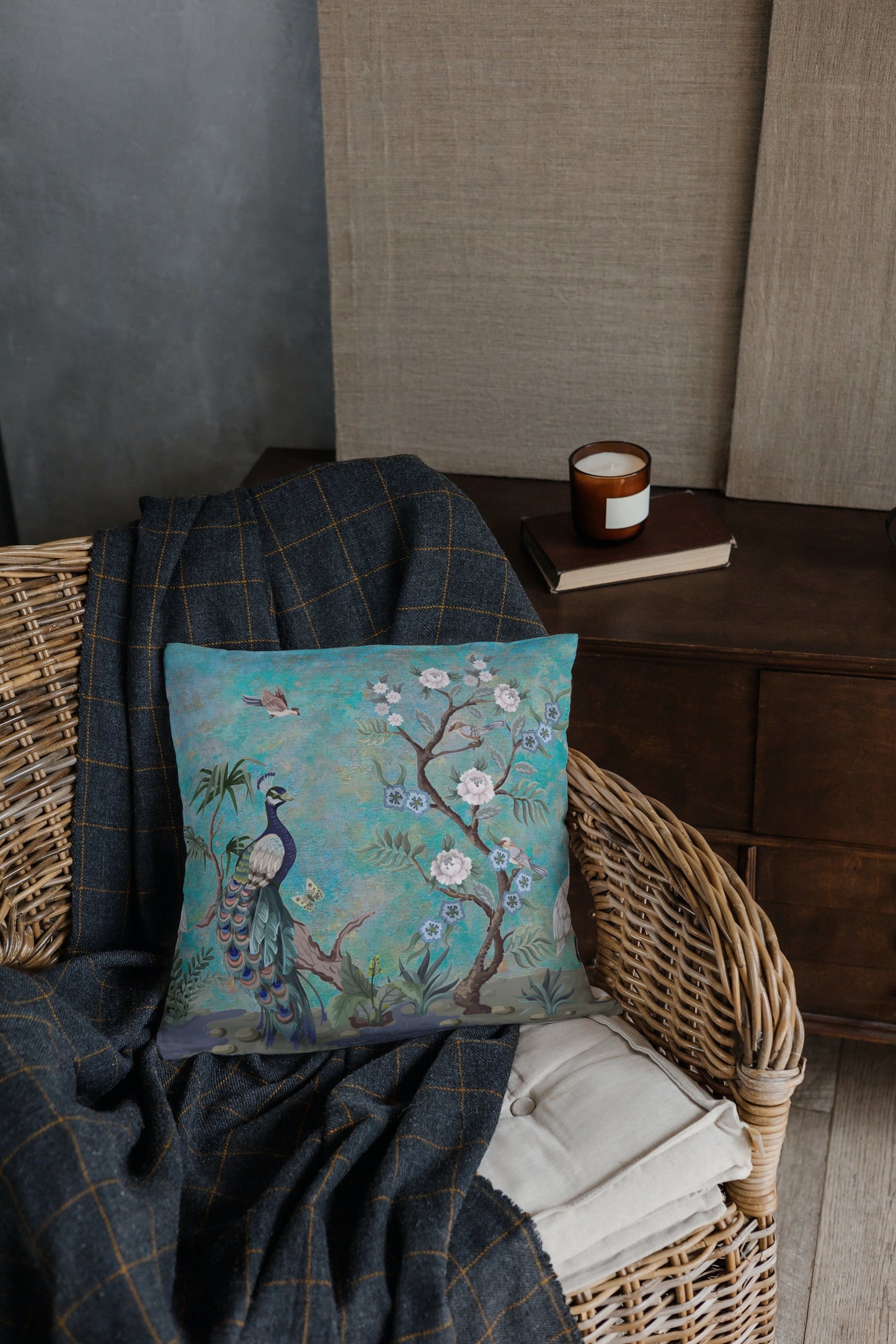 Chinoiserie Cotton Pillows Aqua Turquoise Peacock