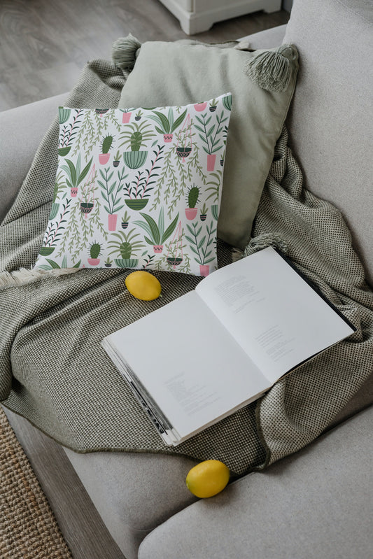 Pastel Houseplants Outdoor Pillows Green & Pink