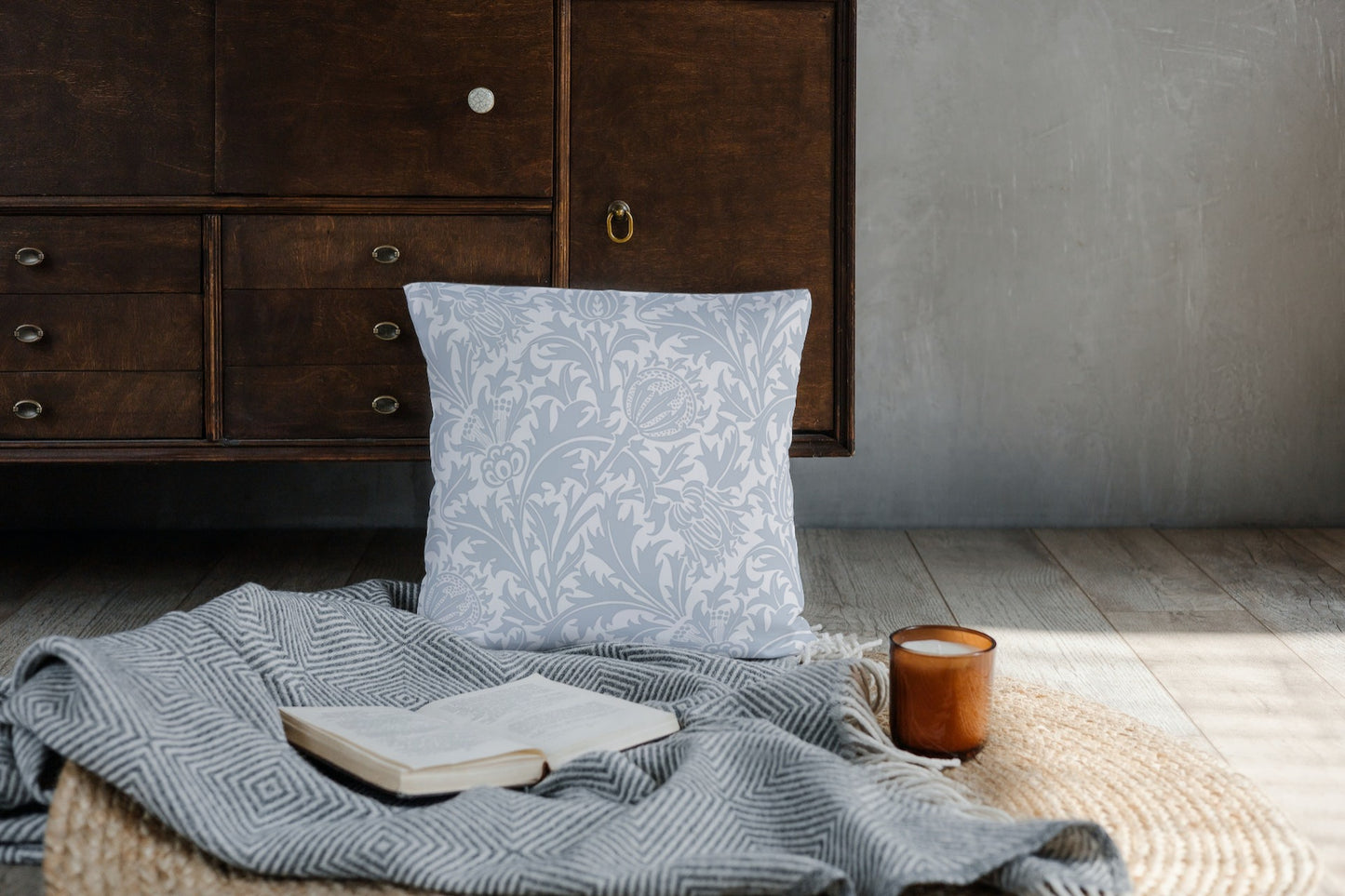 Thistle Outdoor Pillows William Morris Silver Gray Blue White
