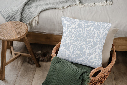 Thistle Outdoor Pillows William Morris Silver Gray Blue White