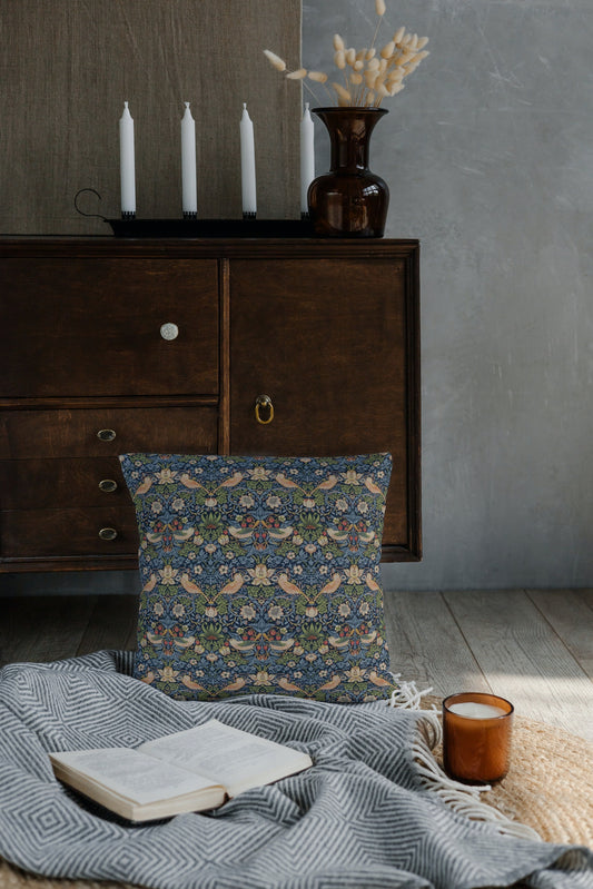 Strawberry Thief Outdoor Pillow William Morris Tudor Blue
