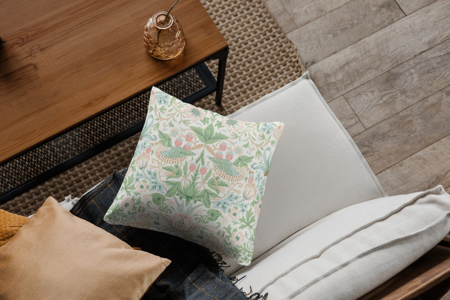 Strawberry Thief Outdoor Pillow William Morris Pink Cochineal