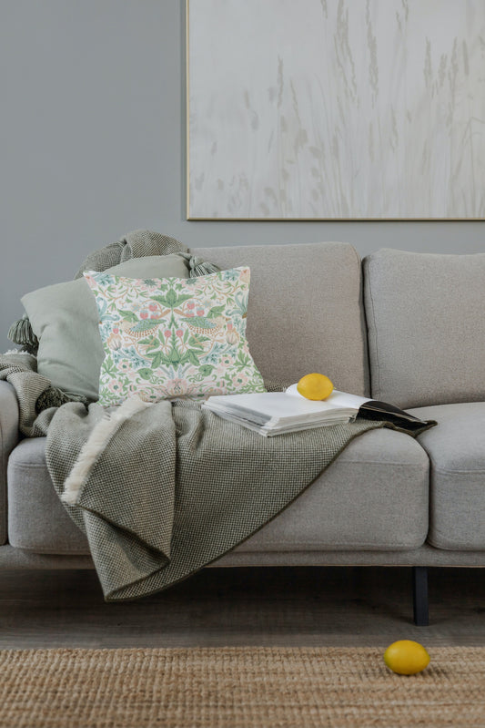 Strawberry Thief Outdoor Pillow William Morris Pink Cochineal