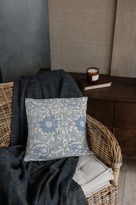 Pink & Rose Outdoor Pillow William Morris Blue Indigo Vellum