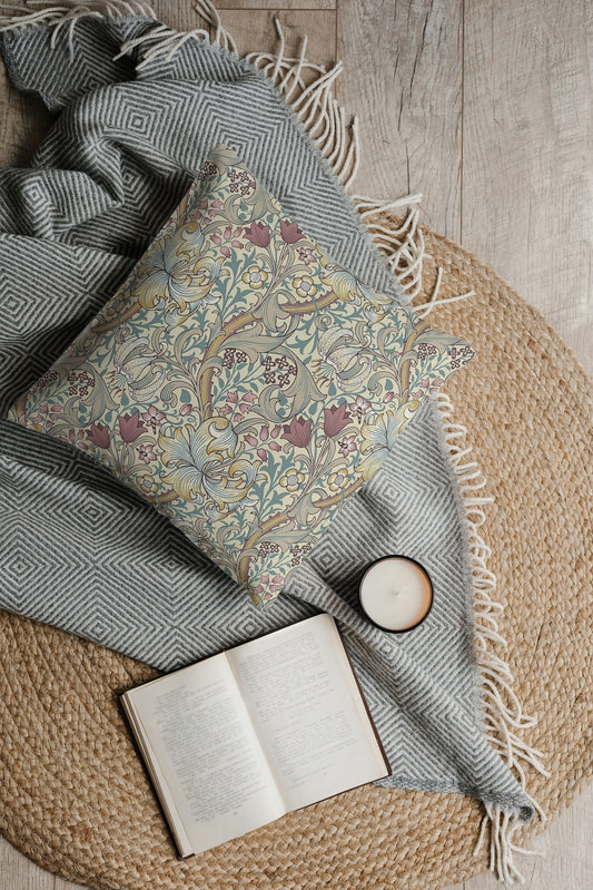 Golden Lily Outdoor Pillow William Morris Dusty Plum
