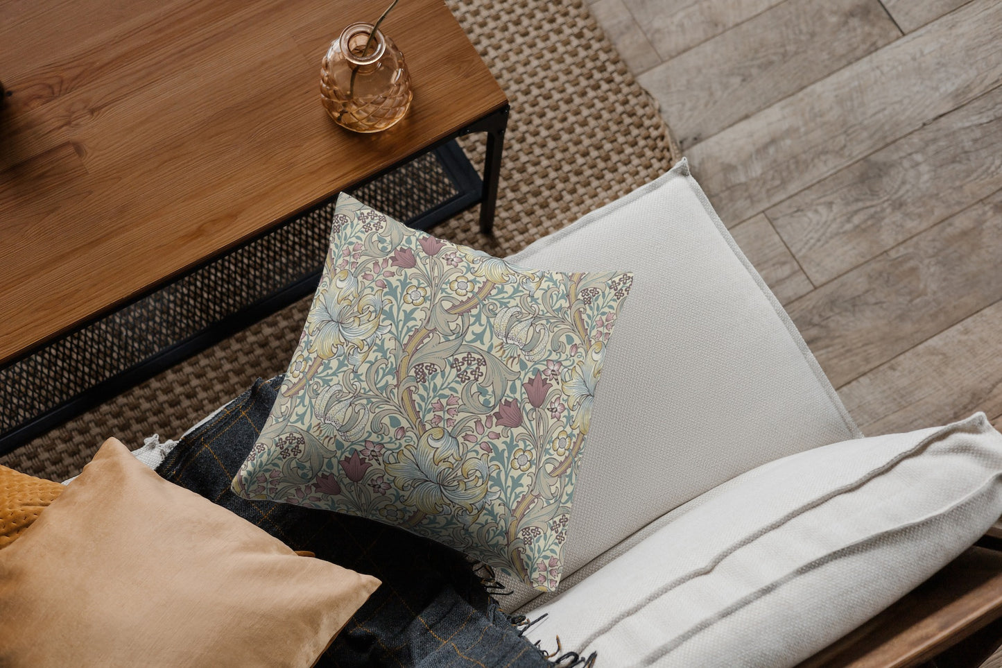 Golden Lily Outdoor Pillow William Morris Dusty Plum