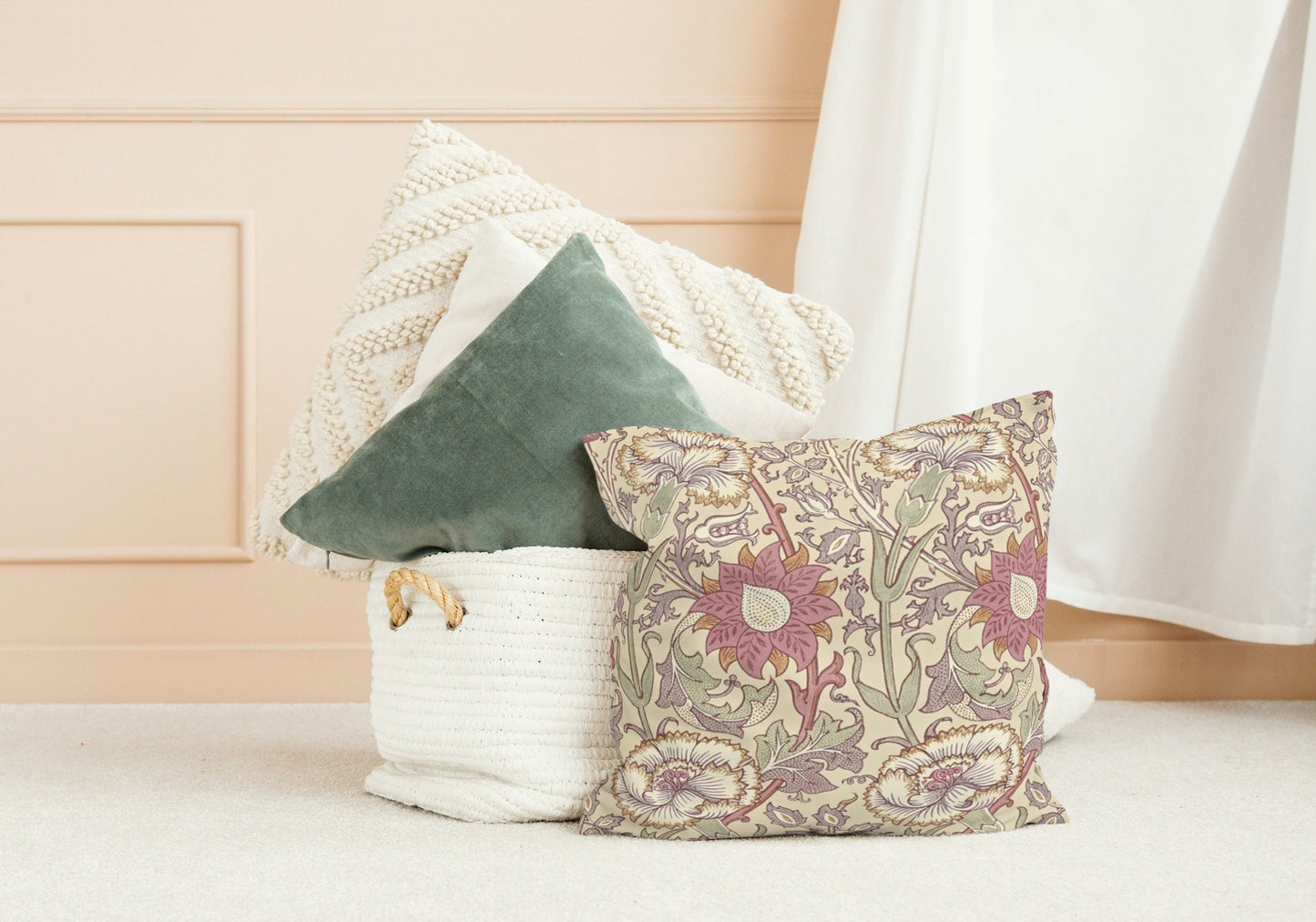 Pink & Rose Outdoor Pillow William Morris Manilla Wine