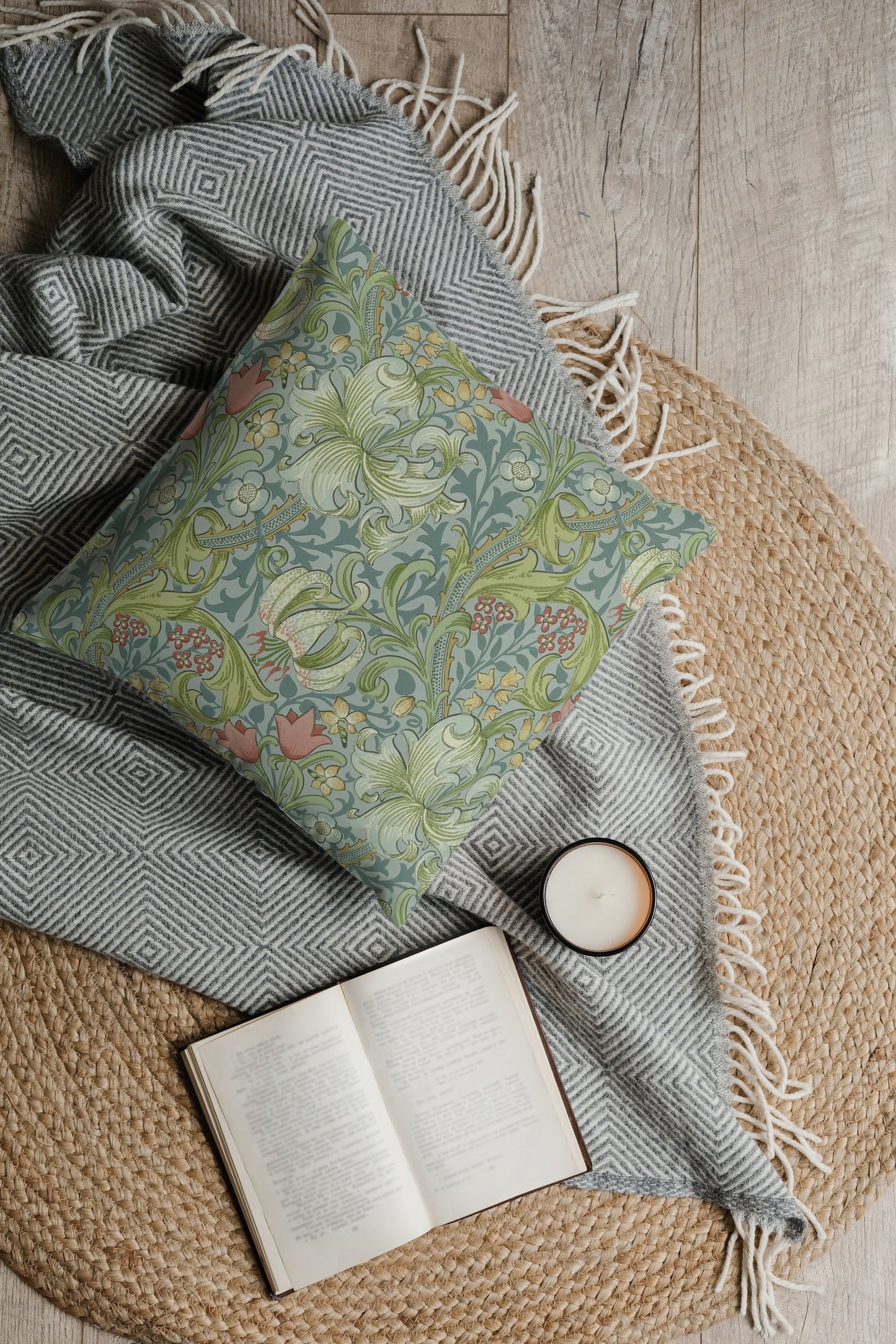 Golden Lily Outdoor Pillow William Morris Mineral Blue