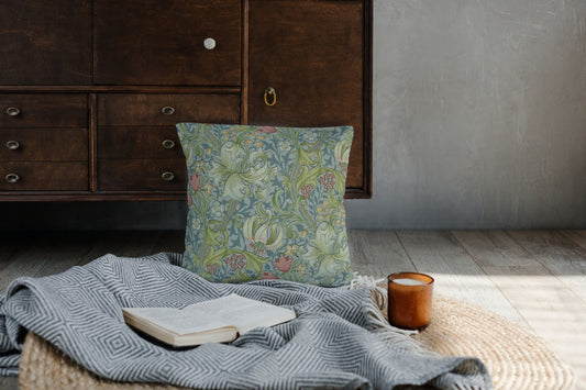 Golden Lily Outdoor Pillow William Morris Mineral Blue