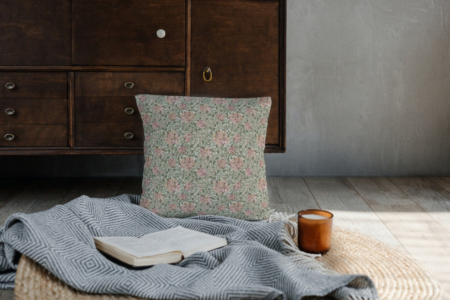 Honeysuckle Outdoor Pillow William Morris Pink Green