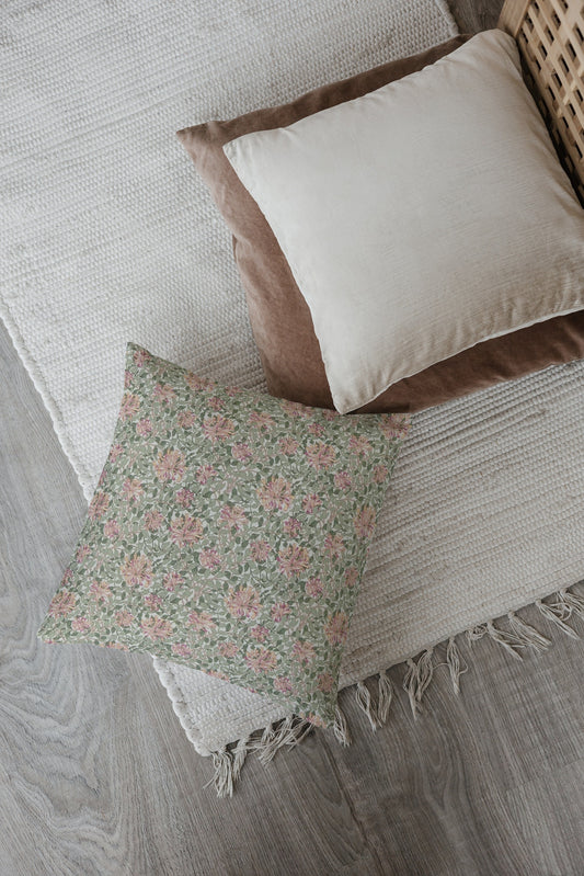 Honeysuckle Outdoor Pillow William Morris Pink Green