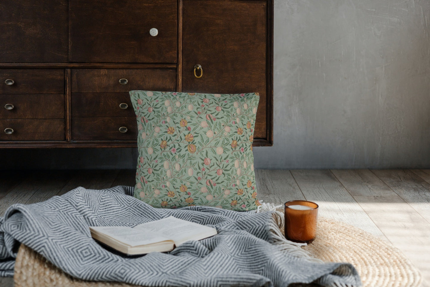 Fruit Outdoor Pillow William Morris Sage Green