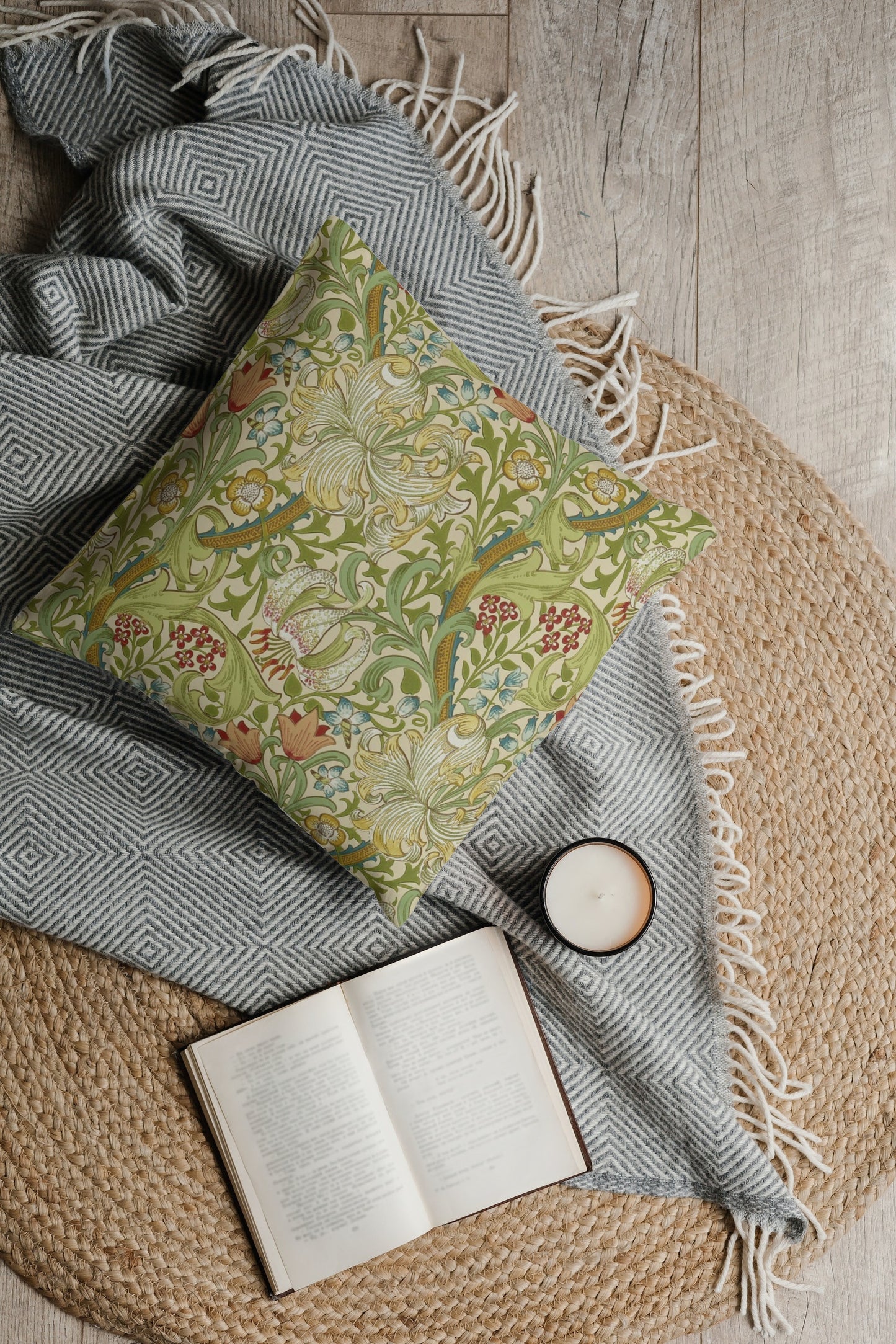 Golden Lily Outdoor Pillow William Morris Green