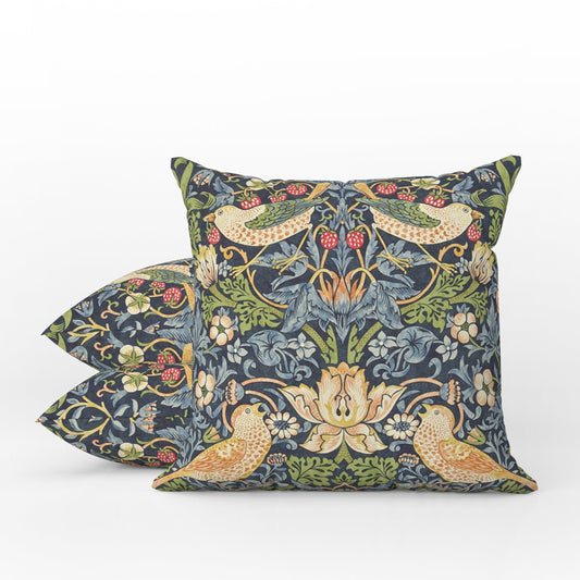 Strawberry Thief Outdoor Pillow William Morris Blue