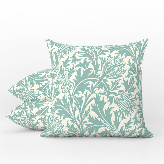 Thistle Outdoor Pillows William Morris Mint Green Cream