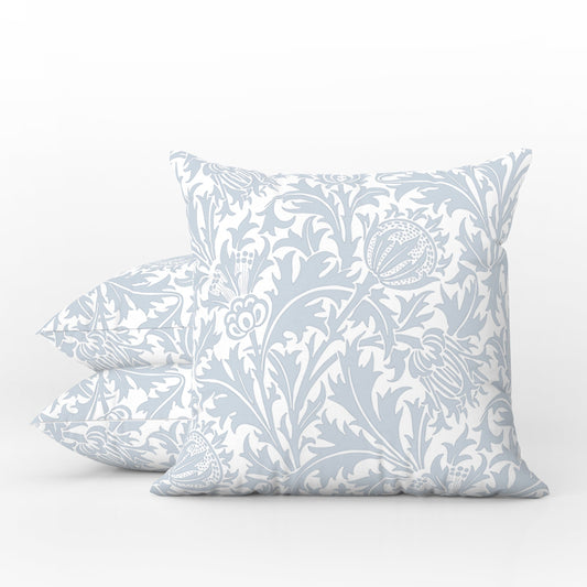 Thistle Outdoor Pillows William Morris Silver Gray Blue White