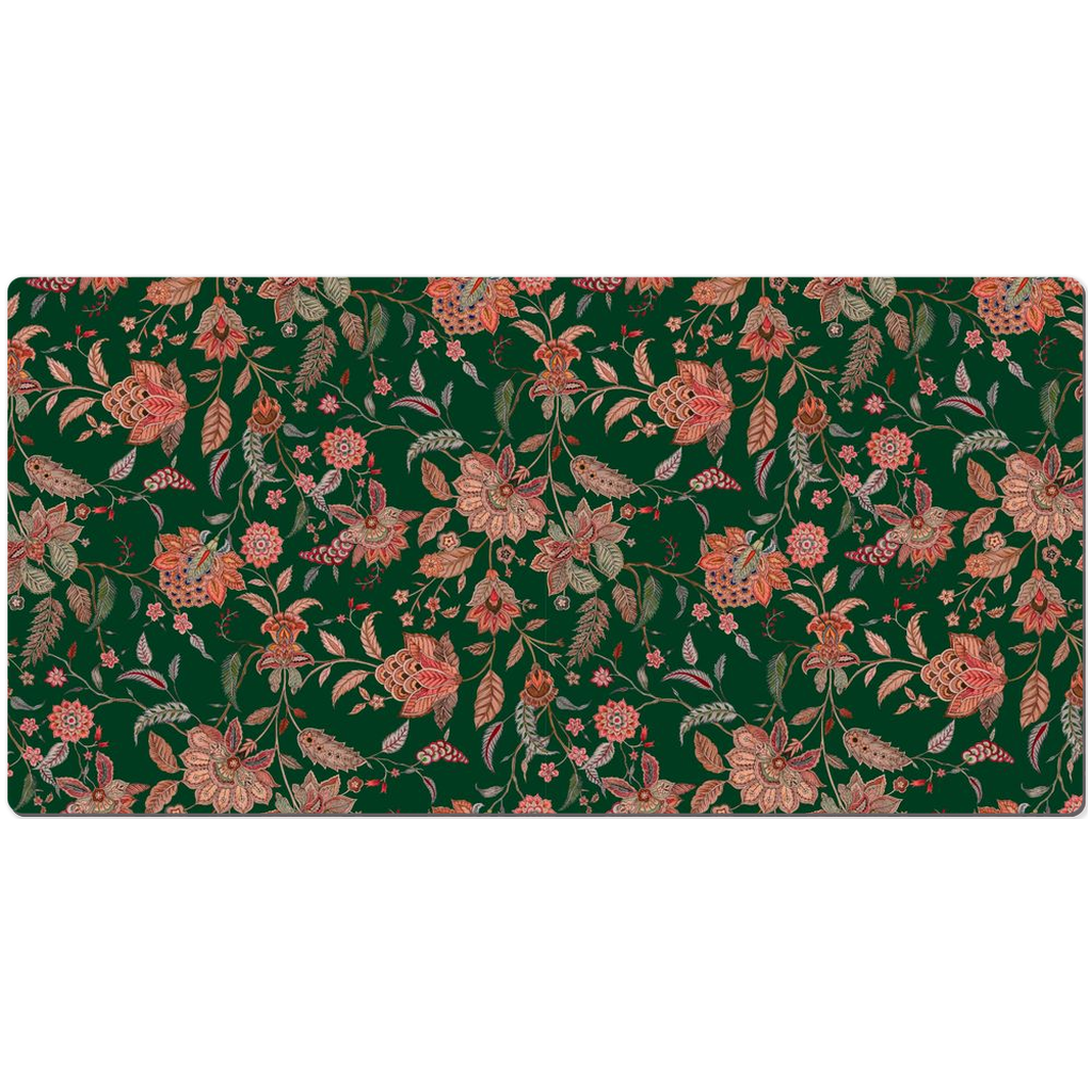 Kashmir Chintz Desk Mat Dark Forest Green Pink Floral