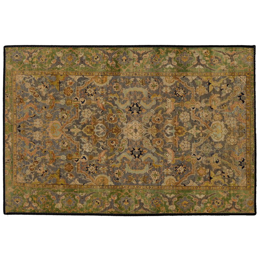 Isfahan Persian Indoor/Outdoor Floor Mat Antique Gold Green