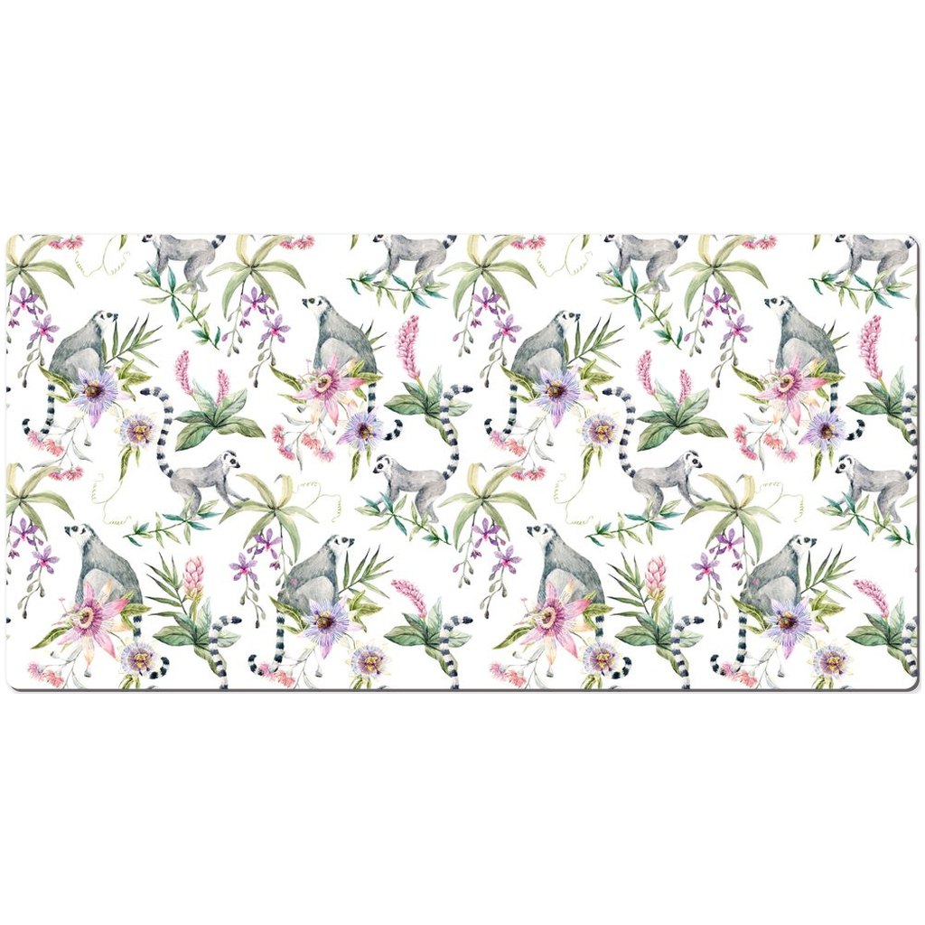 Lemurs Floral Desk Mat White & Pink