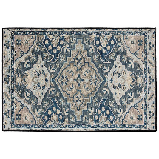 Bukhara Persian Indoor/Outdoor Floor Mat Black Blue Greige