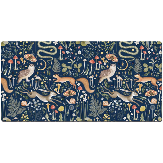 Enchanted Woodland Midnight Blue Desk Mat Magical Animals