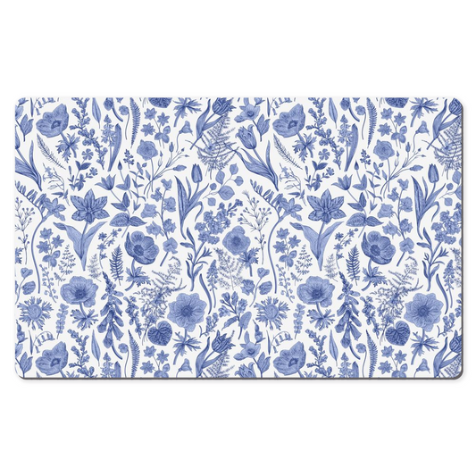 English Garden Desk Mat Blue White Floral Toile de Jouy