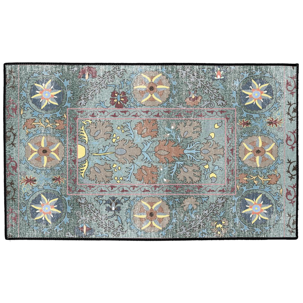 Atashgah Persian Indoor/Outdoor Floor Mat Antique Aqua Blue Gray