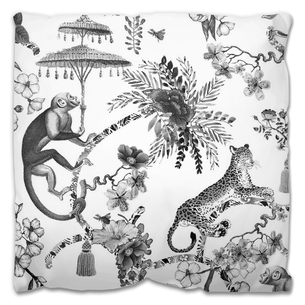 Monkey Jungle Outdoor Pillows Chinoiserie Black & White