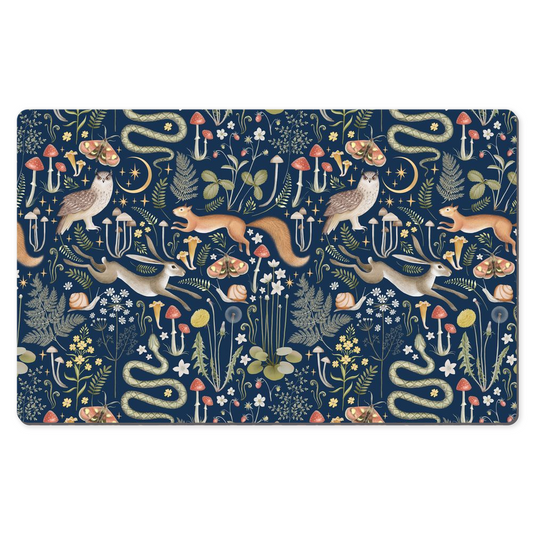 Enchanted Woodland Midnight Blue Desk Mat Magical Animals