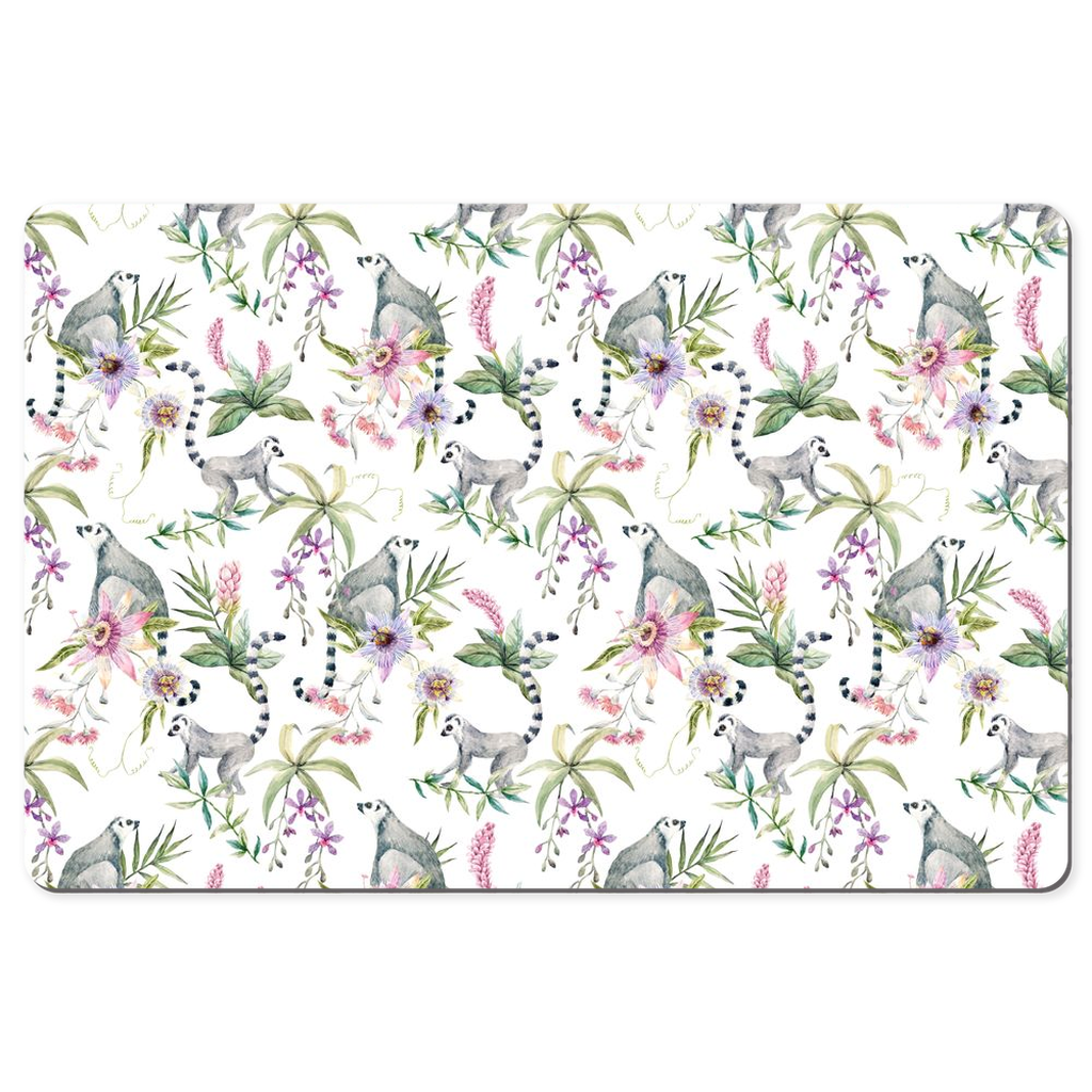 Lemurs Floral Desk Mat White & Pink