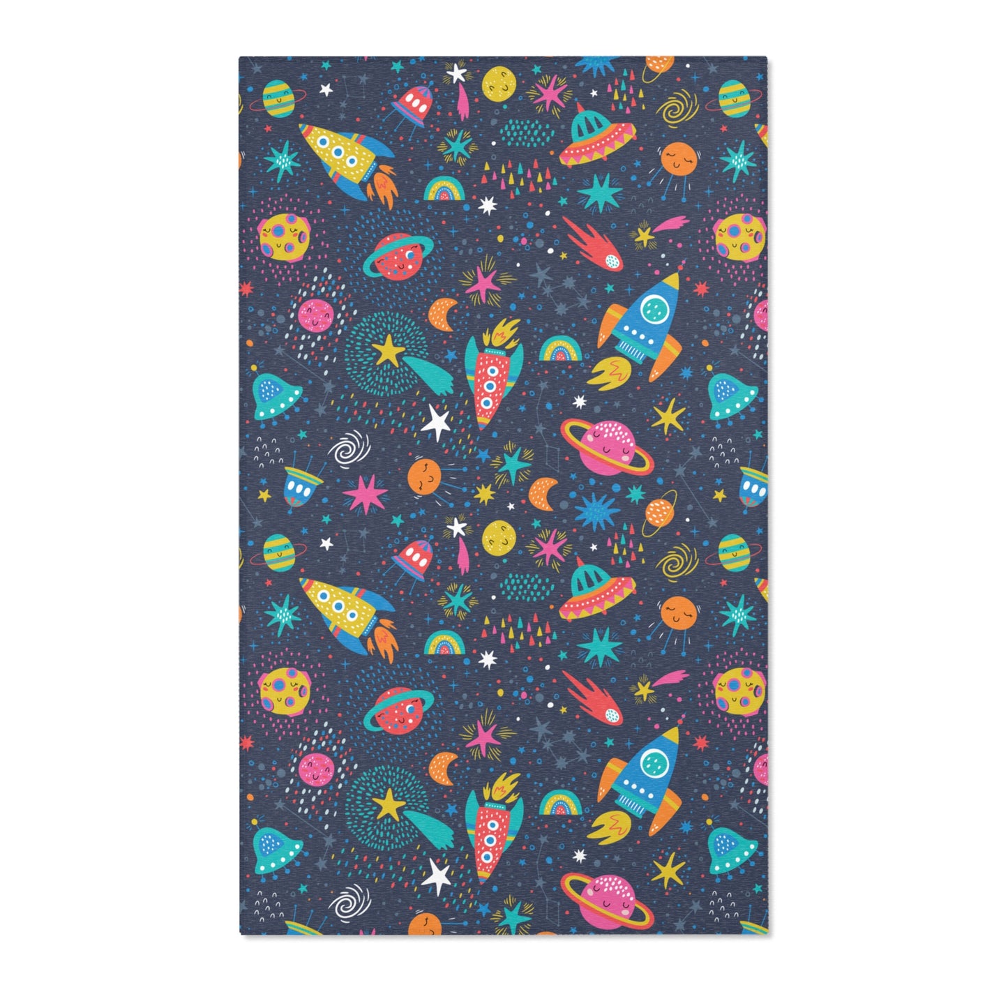 Colorful Cosmic Space Rockets Nursery Rug Play Mat