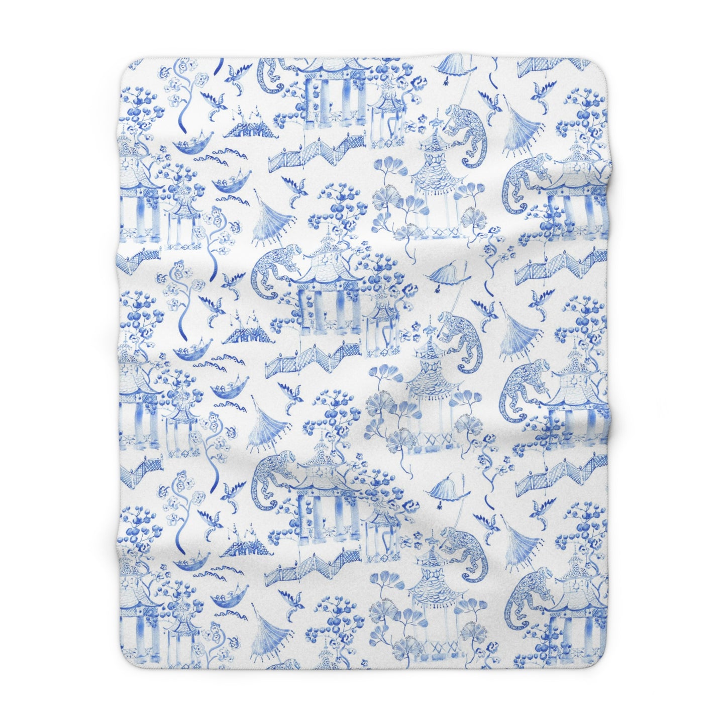 Toile de Jouy Blue Monkey Fleece Lined Blanket