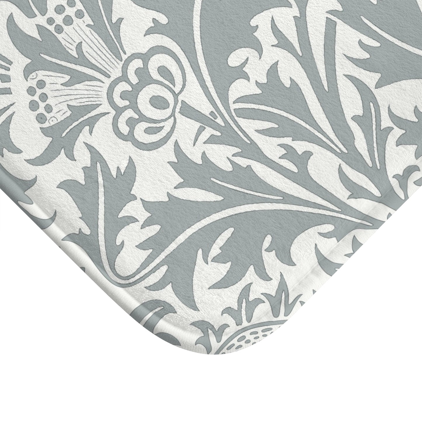 William Morris Bath Mat Thistle Gray White