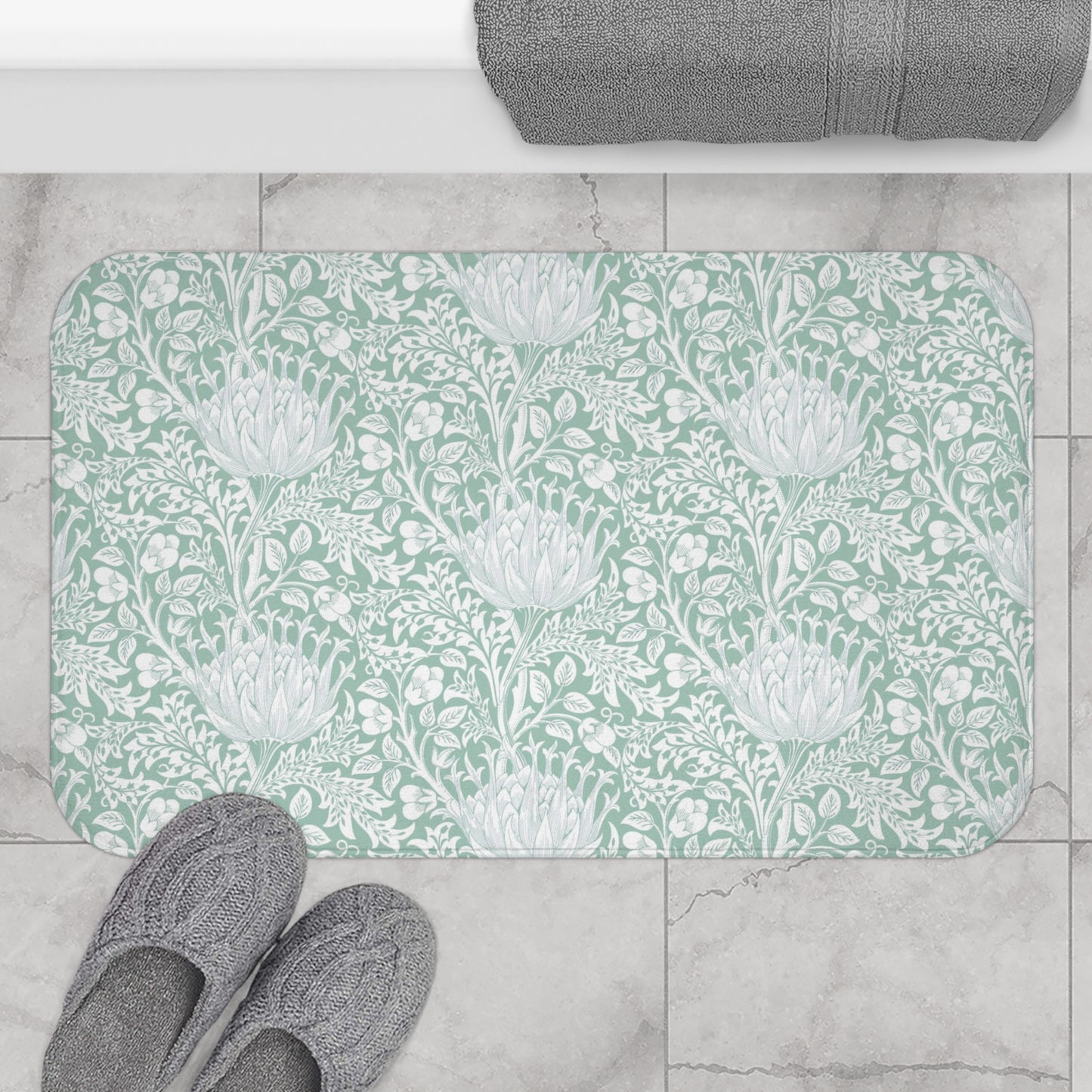 William Morris Bath Mat Artichoke Mint Aqua